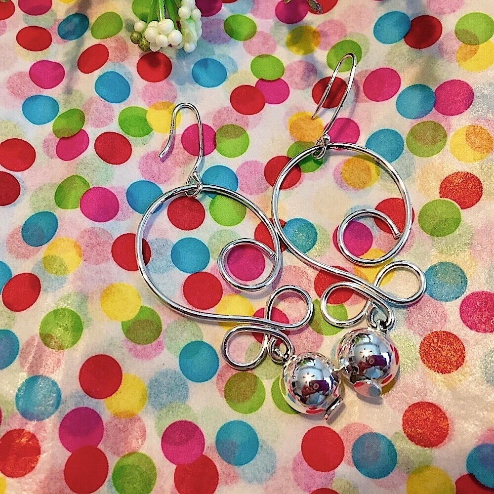 Sterling Silver/925 Swirl Dangle Ball Earrings